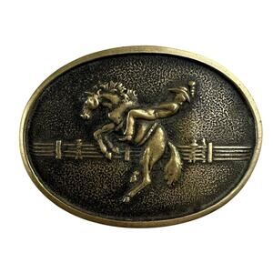 Vintage Rodeo Belt Buckle Solid Brass BTS Bronco 1978 Cowboy 3.5 x 2.5 USA Made